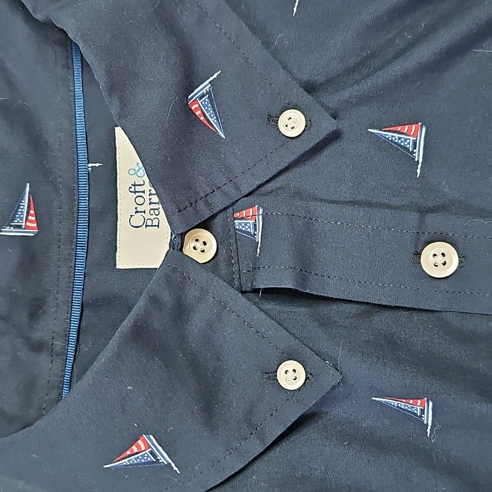 Nautica Blue Casual Button Down Shirt with Nautical Print - Picture 7 of 7